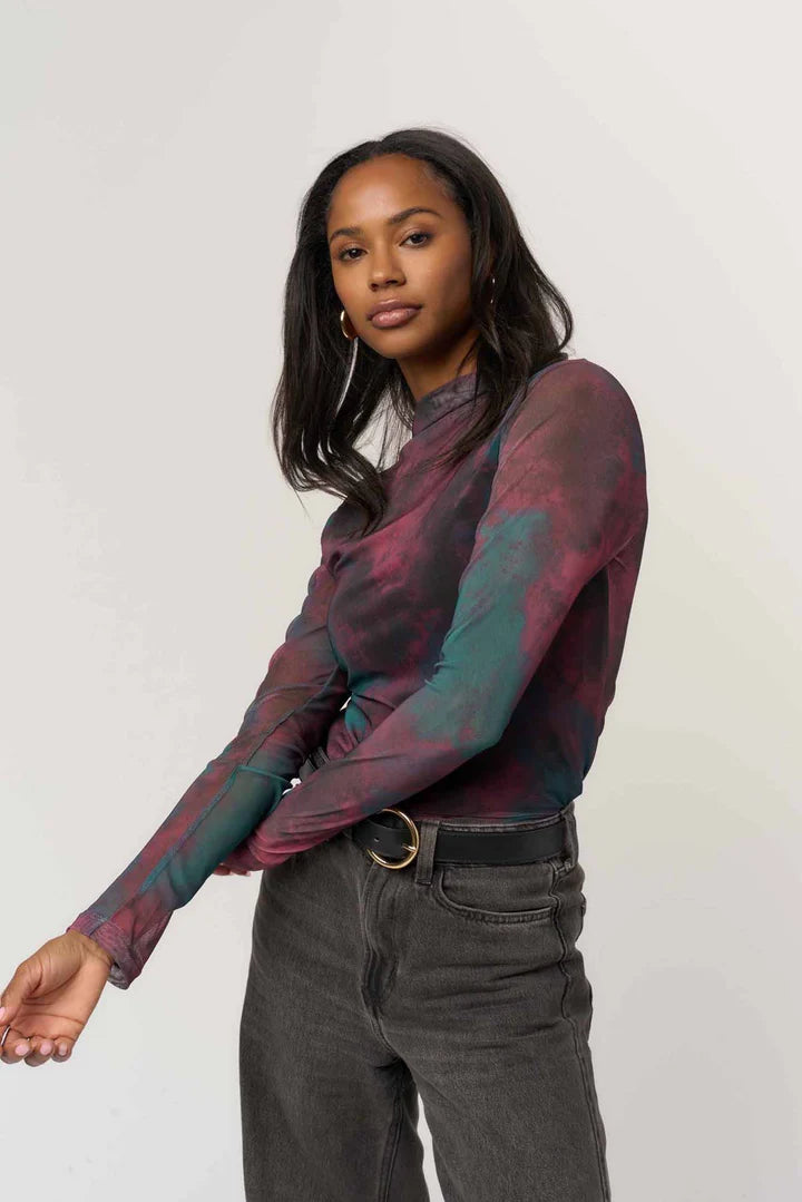 117774950 Mesh Funnel Neck Top