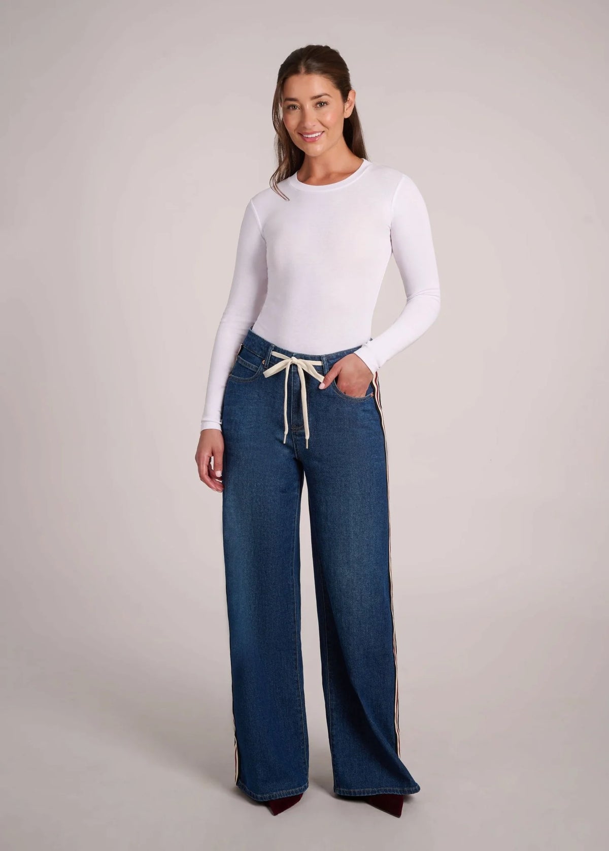 YOGA LILY STRIPE SIDE WIDE LEG JEAN