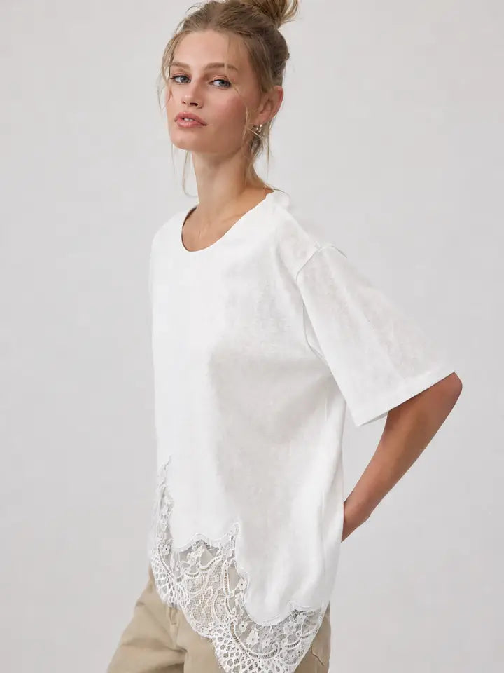 RAIS EC12722 SLUB LACE HEM TEE