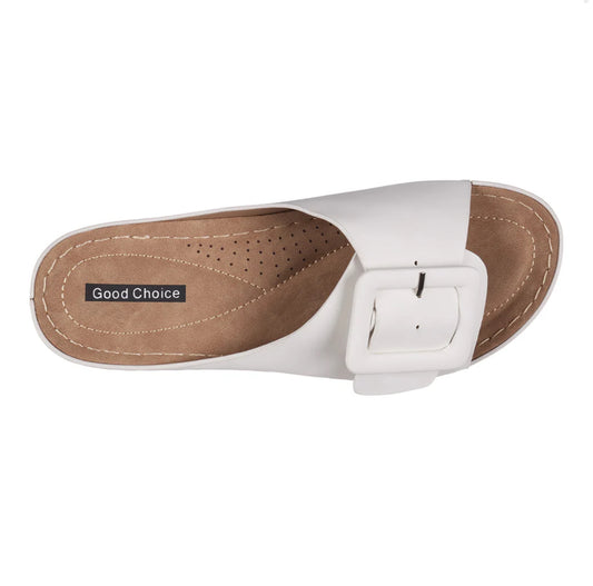 GC White Buckle Slide Sandal