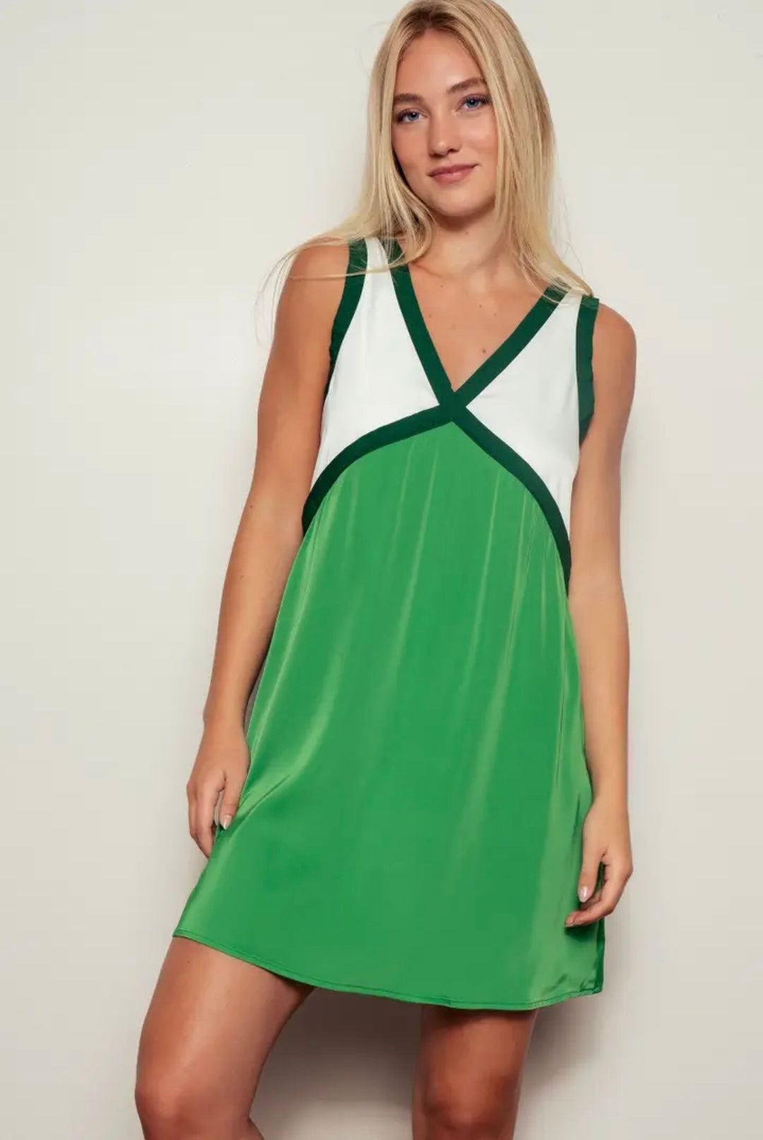 Green Colorblock Midi Dress