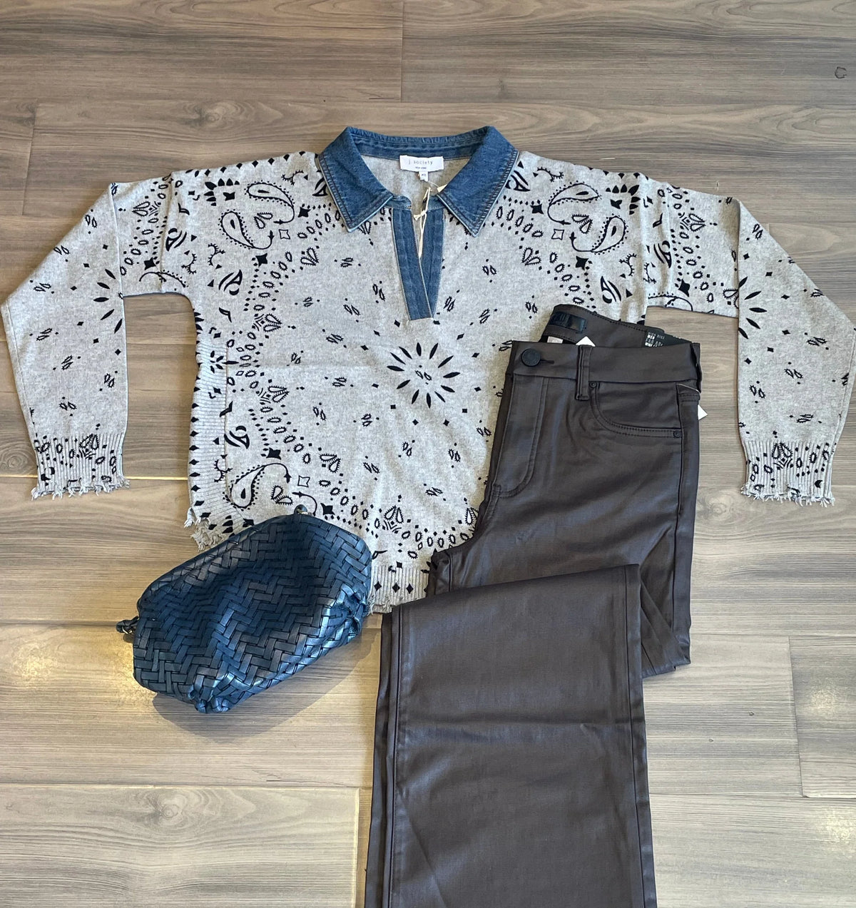 JS 24098 DENM COLLAR BANDANA TOP