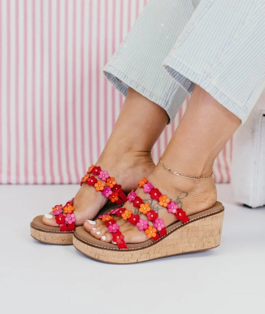 CORKYS LETS BE FRIENDS STRAPPY FLWR WEDGE