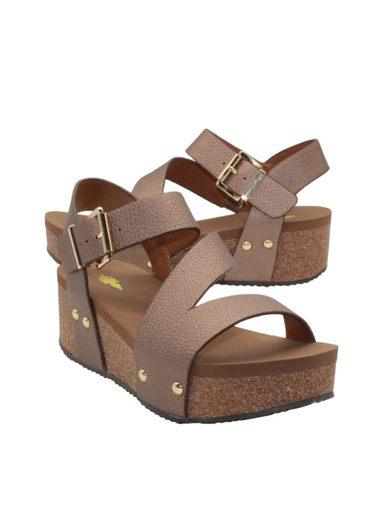 Metallic Vegan Strappy Wedge