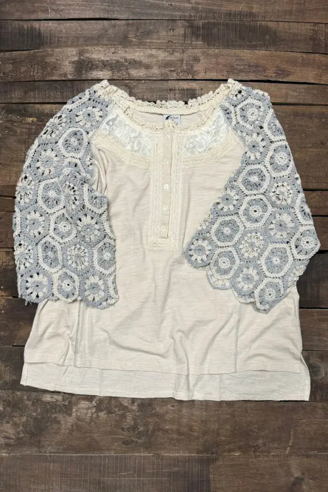 JG CROCH SLEEVE 3/4 TOP