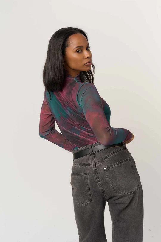 117774950 Mesh Funnel Neck Top