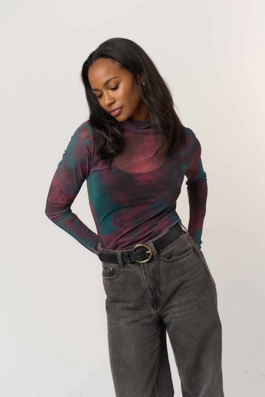 117774950 Mesh Funnel Neck Top