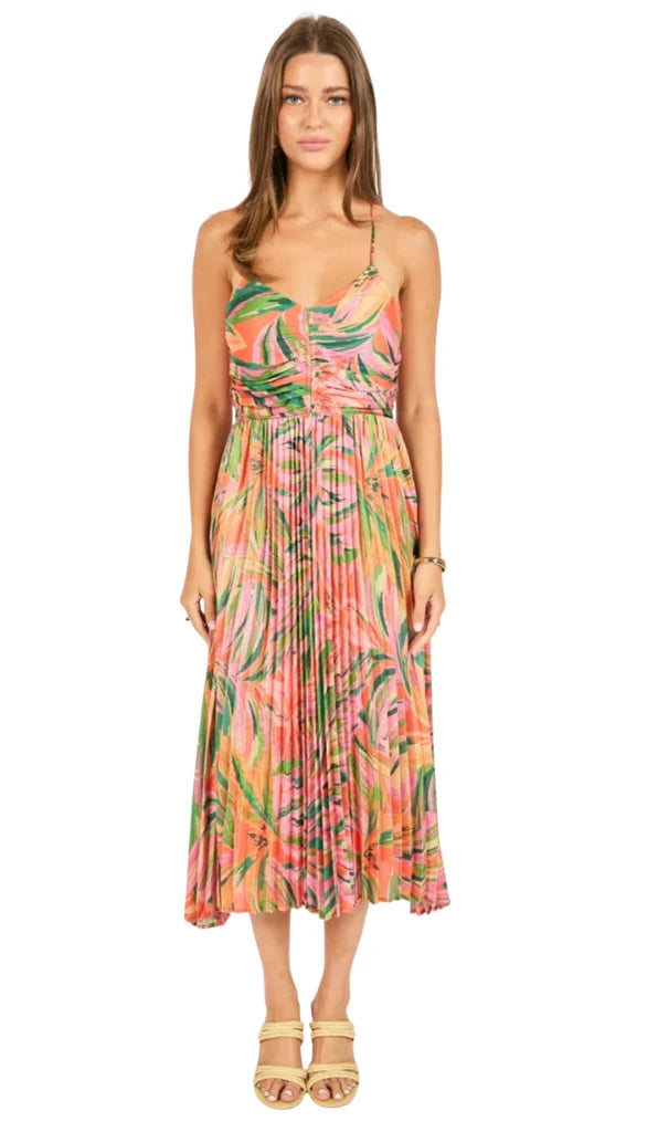 SADIE AJ1387 PLEATED  STRAPPY MIDI DRESS