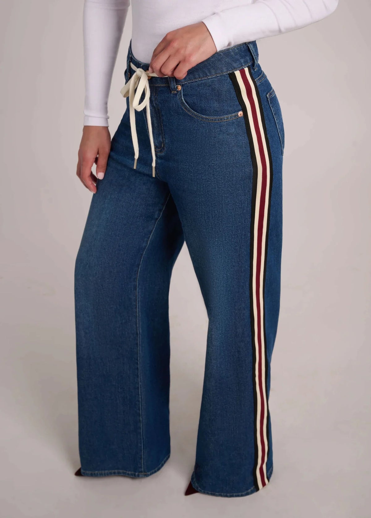 YOGA LILY STRIPE SIDE WIDE LEG JEAN