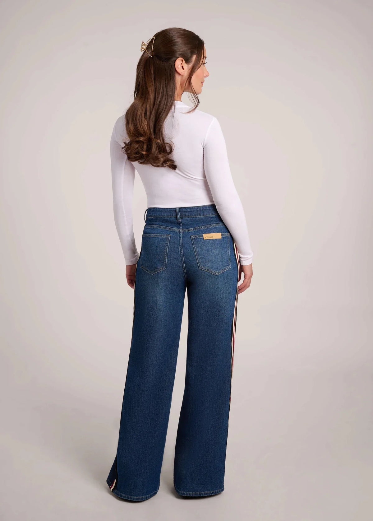 YOGA LILY STRIPE SIDE WIDE LEG JEAN