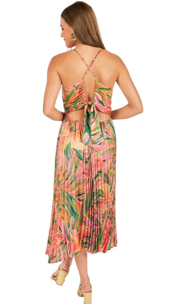 SADIE AJ1387 PLEATED  STRAPPY MIDI DRESS