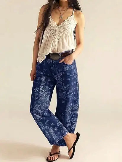 HIDDEN PAISLEY BARREL JEAN