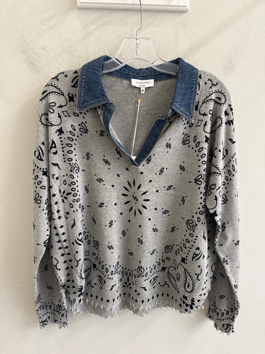 JS 24098 DENM COLLAR BANDANA TOP