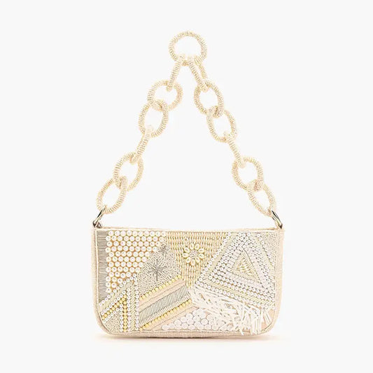 A&B BEAD WHT PURSE