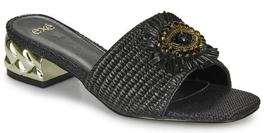Ruffle Black and Gold Heel