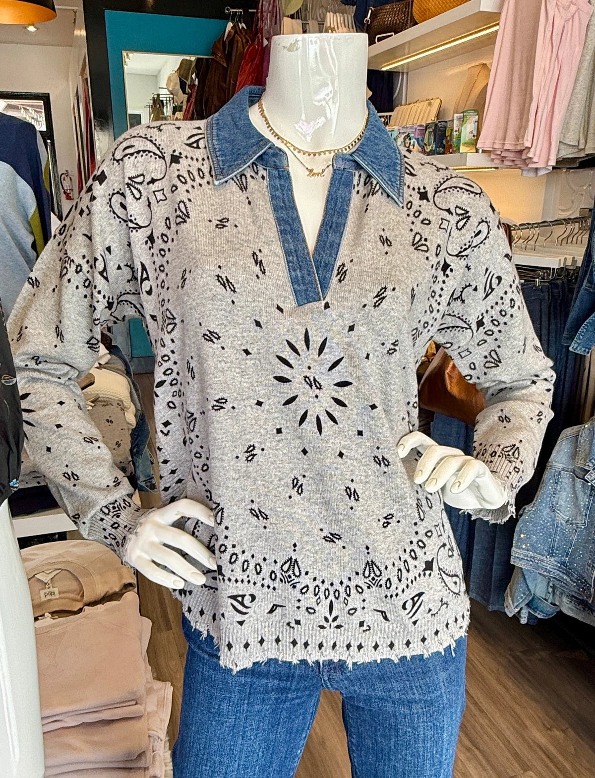JS 24098 DENM COLLAR BANDANA TOP