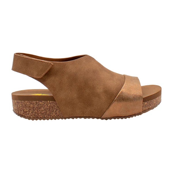 ANKLE STRAP CONTRAST TAN MID WEDGE