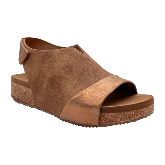 ANKLE STRAP CONTRAST TAN MID WEDGE