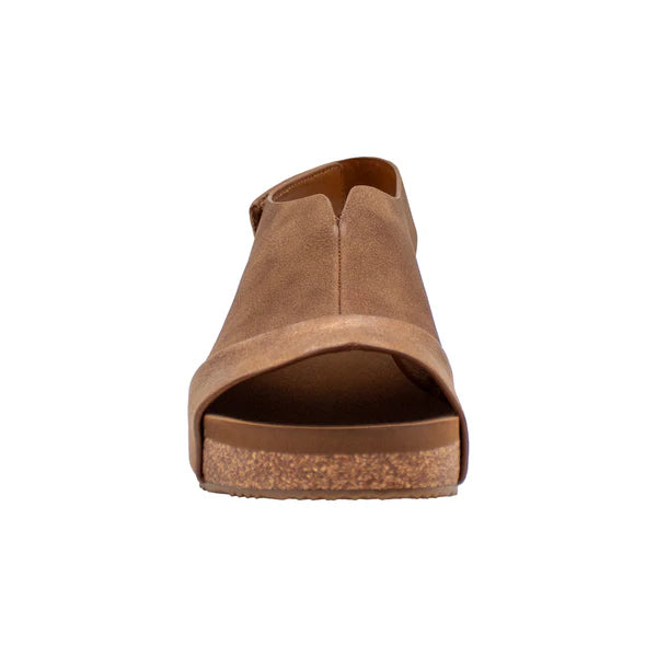 ANKLE STRAP CONTRAST TAN MID WEDGE