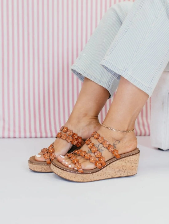 CORKYS LETS BE FRIENDS STRAPPY FLWR WEDGE