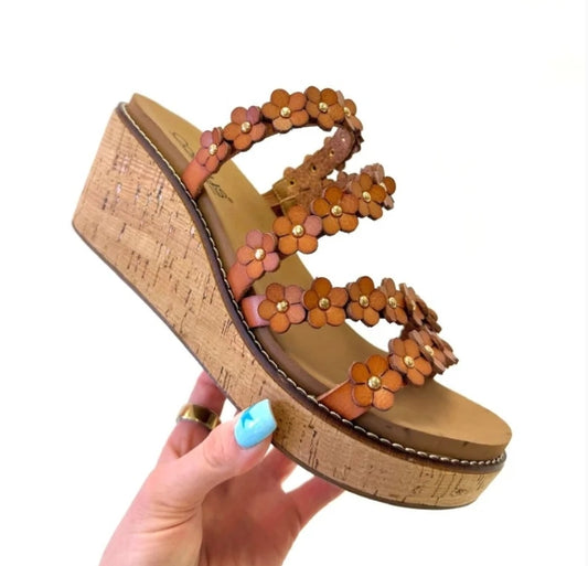 CORKYS LETS BE FRIENDS STRAPPY FLWR WEDGE
