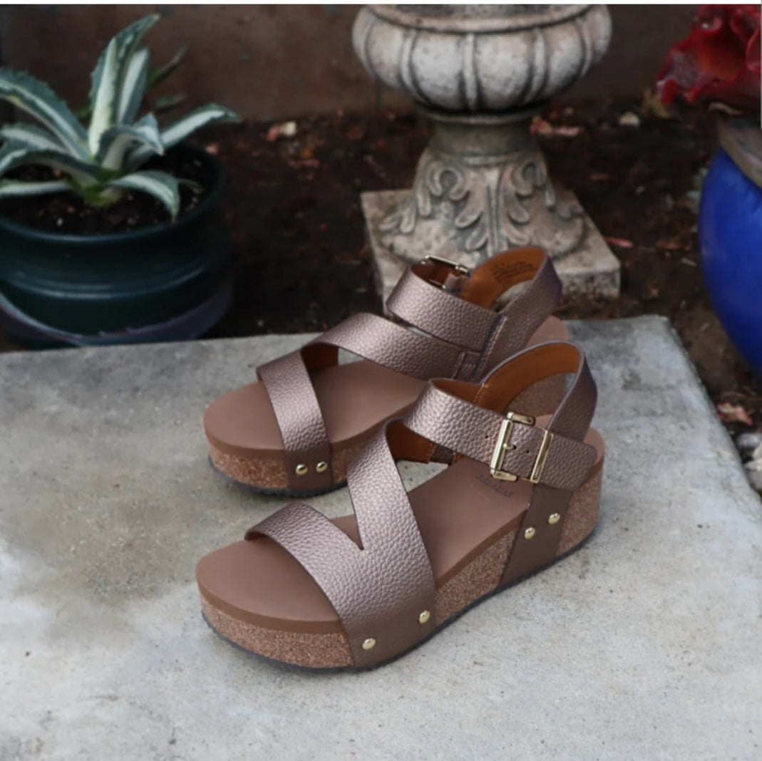 Metallic Vegan Strappy Wedge