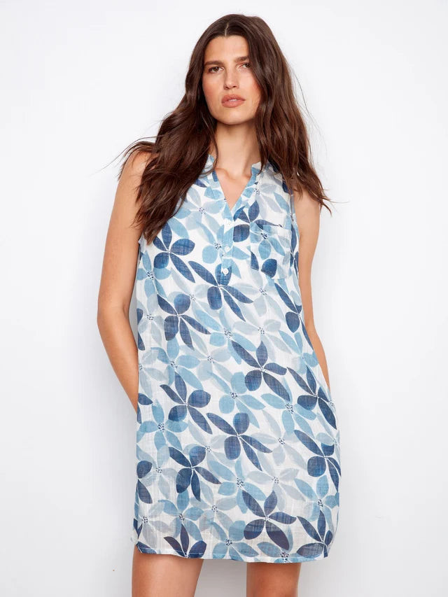 CHAR C326 PRNTD SLVLESS DRESS