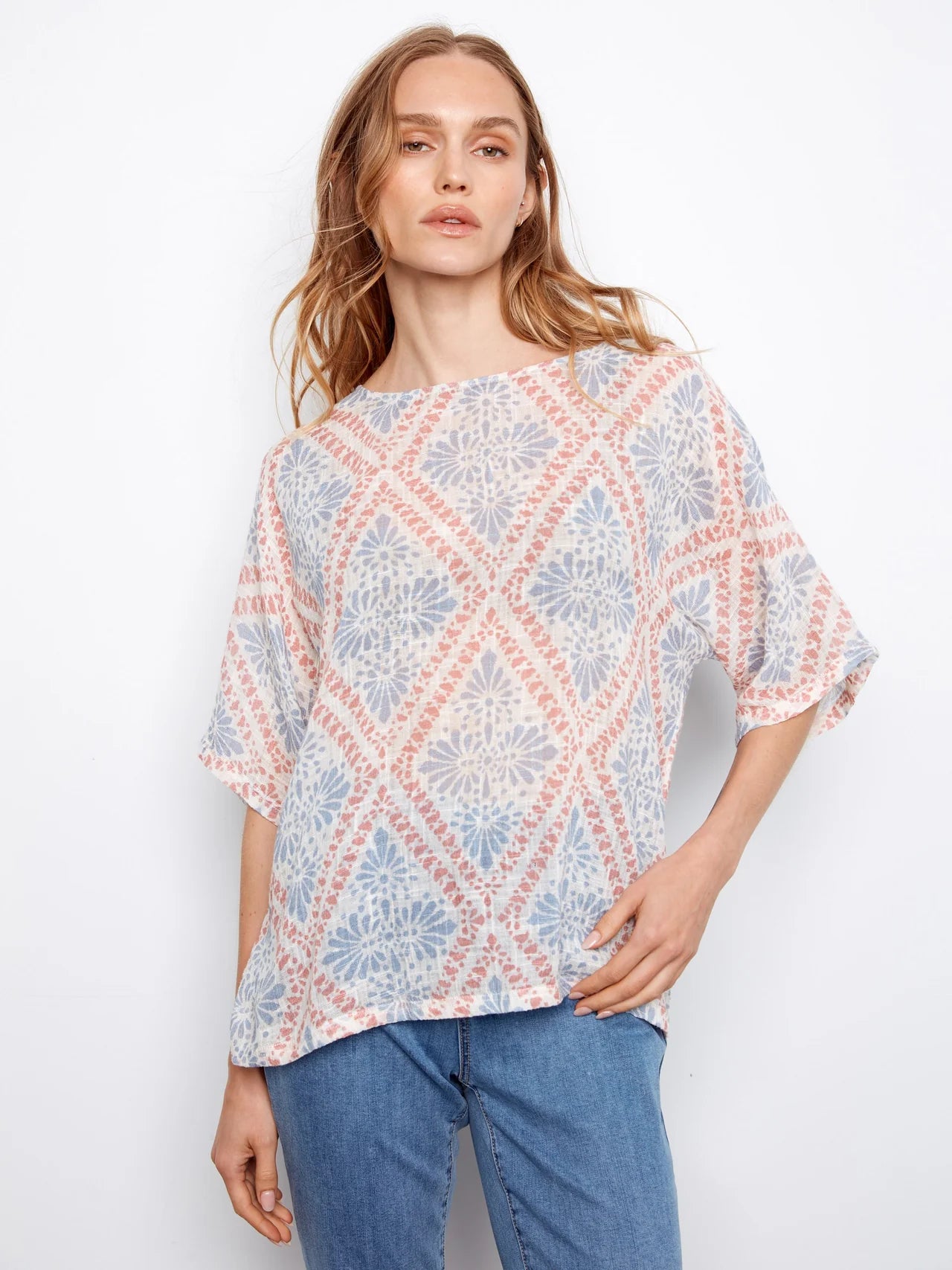 CHAR C4296 PRNTD GAUZE TOP