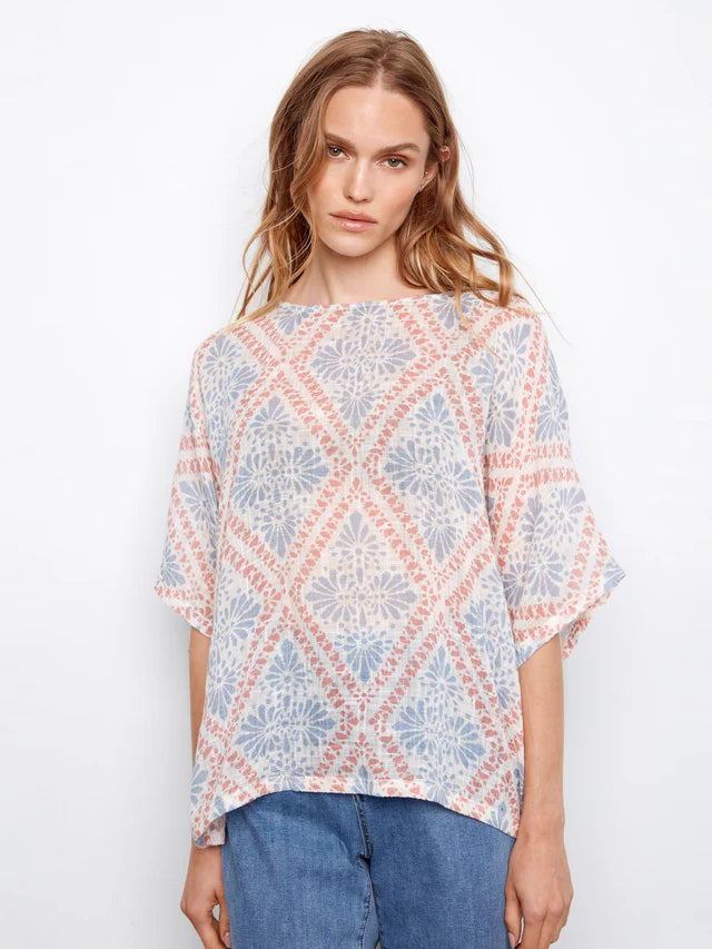 CHAR C4296 PRNTD GAUZE TOP