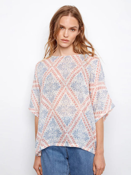 CHAR C4296 PRNTD GAUZE TOP