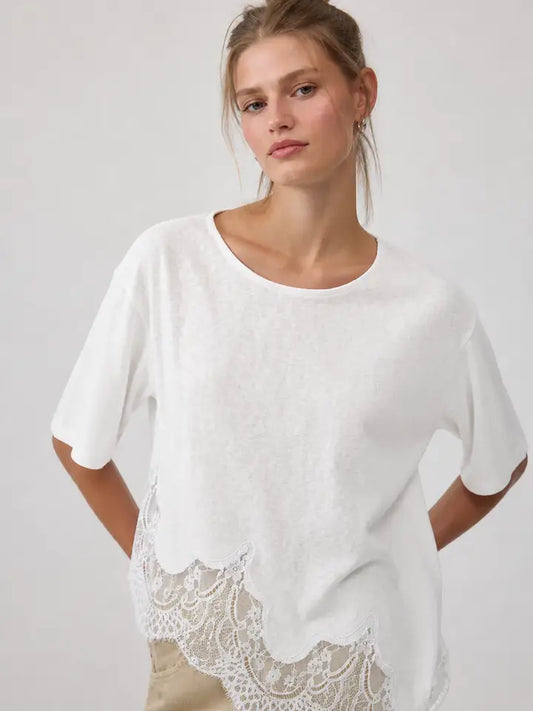 RAIS EC12722 SLUB LACE HEM TEE